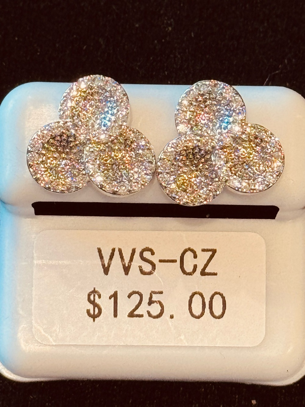 VVS Cubic Zirconia Multi-Color Pave Cluster Stainless Steel Stud Earrings NWT